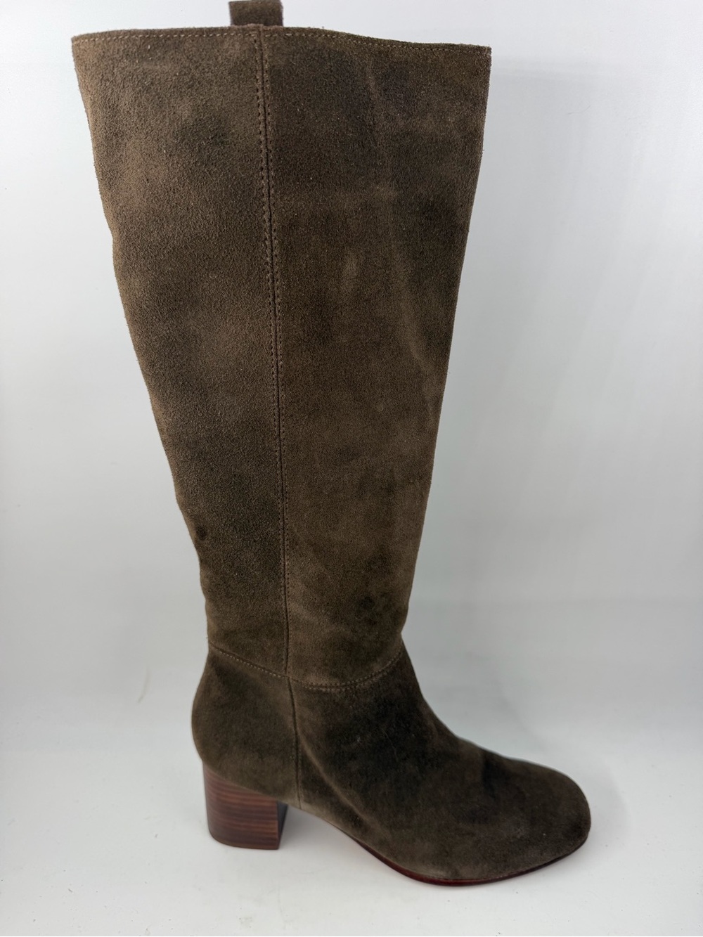 Faryl Robin Anthropologie Moss/Brown -SZ 7.5- Tall Boots Stacked Block Heel